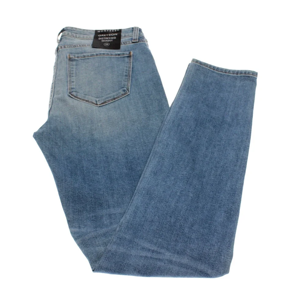 Monfrere NWT Distressed Skinny Jeans Size 34 US Greyson in Blue Cotton Blend
